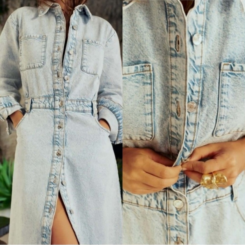 Zara Light Blue Denim Midi Dress - Picture 4 of 9
